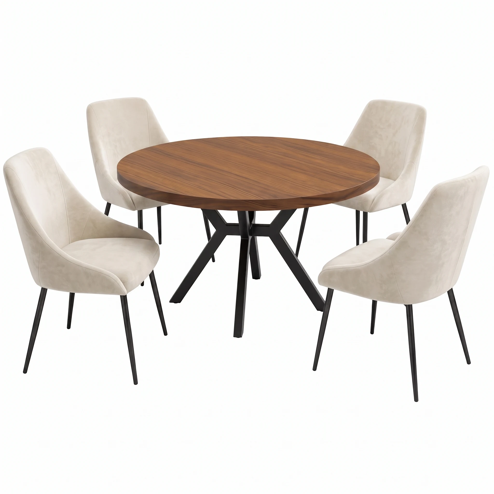 Comedor Redondo Toni con 4 Sillas Madie en Marfil Beige, vista principal